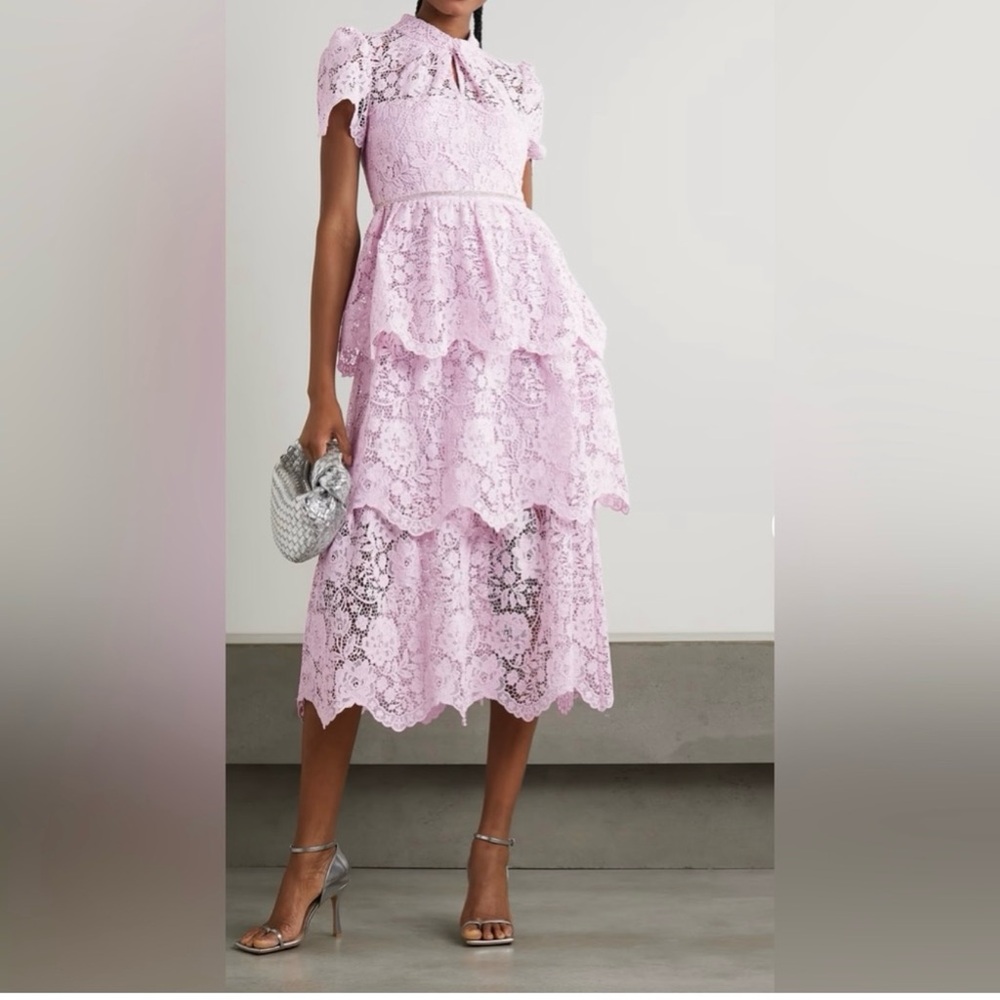 Self portrait Elegant Lace Tiered Pink Dress